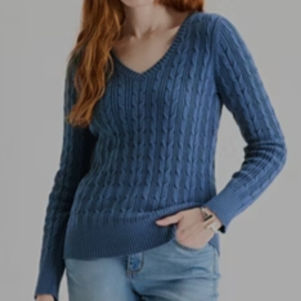 St. John's Bay Women's V Neck Long Sleeve Cable Knit Pullover Sweater Medium